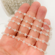 MS75. Rainbow Moonstone Sterling Silver Wire Chain